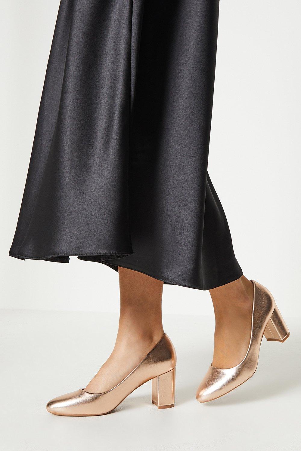 Rose gold block heel clearance pumps